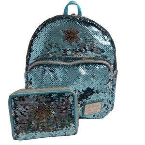 Disney Loungefly Elsa Sequin Backpack and Wallet